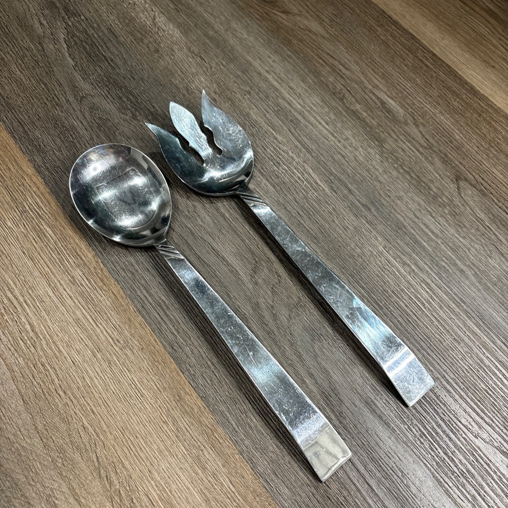 Kaysons Japan Large Salad Fork & Spoon Serving Set Stainless 11 1/4" Vintage - Picture 3 of 6
